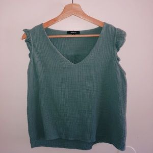 WISHLIST Sage Green Shoulder Ruffle Top